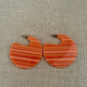Pink & Orange Striped Statement Hoop Earrings | Graphic Resin Style